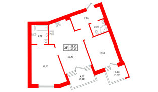 Квартира в ЖК Морена, 2 комнатная, 66.9 м², 1 этаж