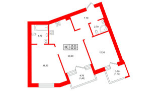 Квартира в ЖК Морена, 2 комнатная, 66.9 м², 2 этаж