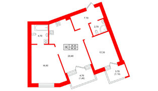 Квартира в ЖК Морена, 2 комнатная, 66.9 м², 4 этаж