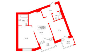 Квартира в ЖК Морена, 2 комнатная, 66.8 м², 5 этаж