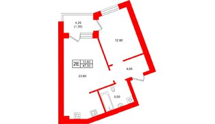 Квартира в ЖК Морена, 1 комнатная, 47.3 м², 1 этаж