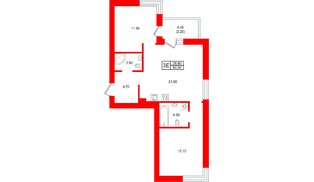 Квартира в ЖК «Морена», 2 комнатная, 62.5 м², 5 этаж