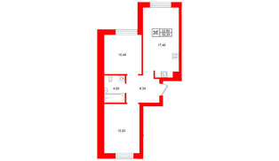 Квартира в ЖК Морена, 2 комнатная, 50.3 м², 1 этаж