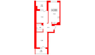 Квартира в ЖК Морена, 2 комнатная, 54.9 м², 5 этаж