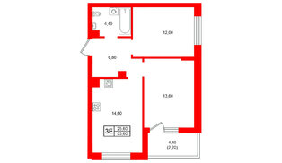 Квартира в ЖК Морена, 2 комнатная, 53.6 м², 2 этаж