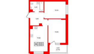 Квартира в ЖК Морена, 2 комнатная, 53.6 м², 4 этаж