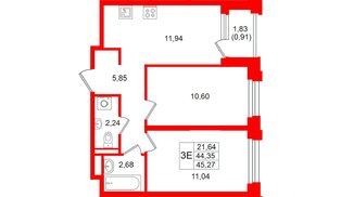 Квартира в ЖК «Кольский», 2 комнатная, 45.27 м², 2 этаж
