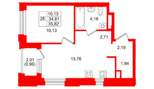 Квартира в ЖК GloraX Кольский, 1 комнатная, 35.82 м², 7 этаж