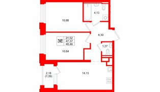 Квартира в ЖК «Кольский», 2 комнатная, 48.46 м², 3 этаж