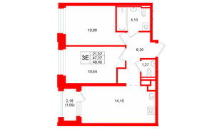Квартира в ЖК «Кольский», 2 комнатная, 48.46 м², 7 этаж