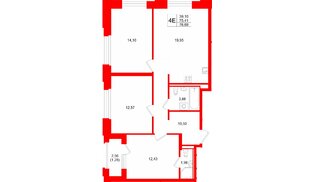 Квартира в ЖК «Кольский», 3 комнатная, 76.69 м², 11 этаж
