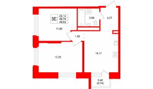 Квартира в ЖК «Кольский», 2 комнатная, 49.52 м², 13 этаж