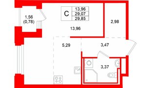Квартира в ЖК «Кольский», студия, 29.85 м², 3 этаж