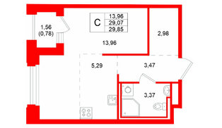 Квартира в ЖК GloraX Кольский, студия, 29.85 м², 14 этаж