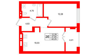 Квартира в ЖК «Включи», 1 комнатная, 42.25 м², 5 этаж