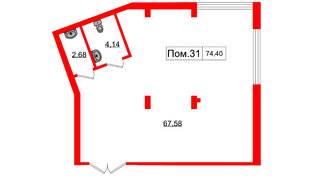 Помещение в ЖК Включи, 74.4 м², 2 этаж