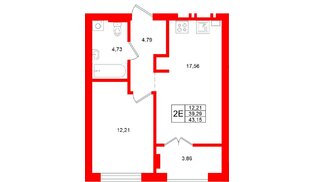 Квартира в ЖК «Включи», 1 комнатная, 43.15 м², 2 этаж