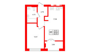 Квартира в ЖК «Включи», 1 комнатная, 43.15 м², 3 этаж