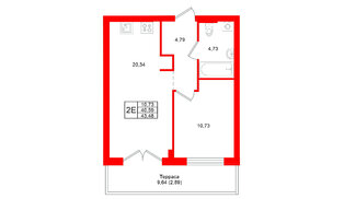 Квартира в ЖК «Включи», 1 комнатная, 43.48 м², 1 этаж