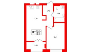 Квартира в ЖК «Включи», 1 комнатная, 43.15 м², 3 этаж