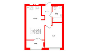 Квартира в ЖК «Включи», 1 комнатная, 43.15 м², 4 этаж
