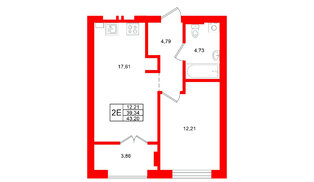 Квартира в ЖК «Включи», 1 комнатная, 43.2 м², 3 этаж