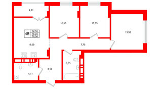 Квартира в ЖК «Включи», 3 комнатная, 79.56 м², 2 этаж