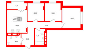 Квартира в ЖК «Включи», 3 комнатная, 79.56 м², 4 этаж