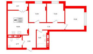 Квартира в ЖК «Включи», 3 комнатная, 79.56 м², 5 этаж