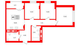 Квартира в ЖК «Включи», 3 комнатная, 79.56 м², 6 этаж