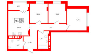 Квартира в ЖК «Включи», 3 комнатная, 79.57 м², 7 этаж