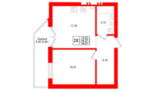 Квартира в ЖК «Включи», 1 комнатная, 46.97 м², 1 этаж