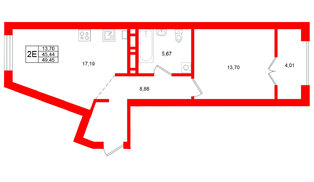 Квартира в ЖК «Включи», 1 комнатная, 49.45 м², 2 этаж