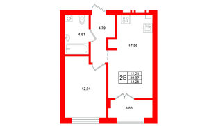 Квартира в ЖК «Включи», 1 комнатная, 43.25 м², 2 этаж