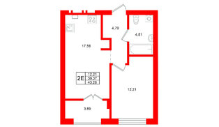 Квартира в ЖК «Включи», 1 комнатная, 43.26 м², 3 этаж
