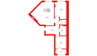 Квартира в ЖК «Включи», 2 комнатная, 76.33 м², 3 этаж