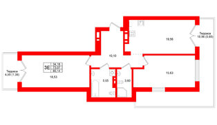 Квартира в ЖК «Включи», 2 комнатная, 80.14 м², 1 этаж