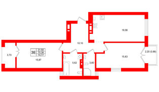 Квартира в ЖК «Включи», 2 комнатная, 74.77 м², 2 этаж