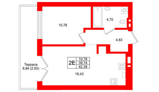 Квартира в ЖК «Включи», 1 комнатная, 42.39 м², 1 этаж