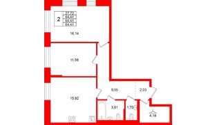 Квартира в ЖК Кольские огни, 2 комнатная, 64.41 м², 14 этаж
