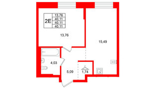 Квартира в ЖК Кольские огни, 1 комнатная, 40.11 м², 5 этаж