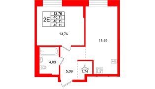 Квартира в ЖК Кольские огни, 1 комнатная, 40.11 м², 11 этаж