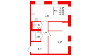 Квартира в ЖК Кольские огни, 1 комнатная, 46.63 м², 4 этаж