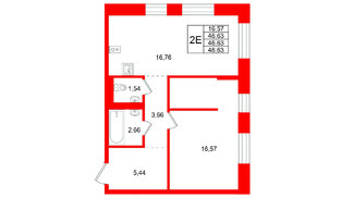 Квартира в ЖК Кольские огни, 1 комнатная, 46.63 м², 6 этаж