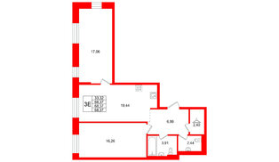 Квартира в ЖК Кольские огни, 2 комнатная, 68.37 м², 2 этаж