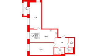 Квартира в ЖК Кольские огни, 2 комнатная, 69.56 м², 13 этаж