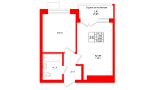 Квартира в ЖК Lake City-4, 1 комнатная, 33.89 м², 5 этаж