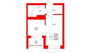 Квартира в ЖК «Лэйк Сити-4», студия, 24.29 м², 3 этаж