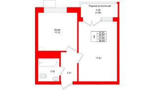 Квартира в ЖК Lake City-4, 1 комнатная, 37.05 м², 2 этаж