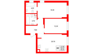 Квартира в ЖК Луччи, 2 комнатная, 69.4 м², 1 этаж